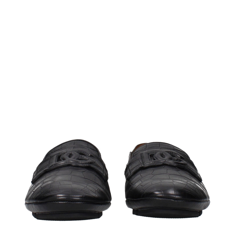 Dolce & Gabbana Black Leather Slip-On Loafers for Men