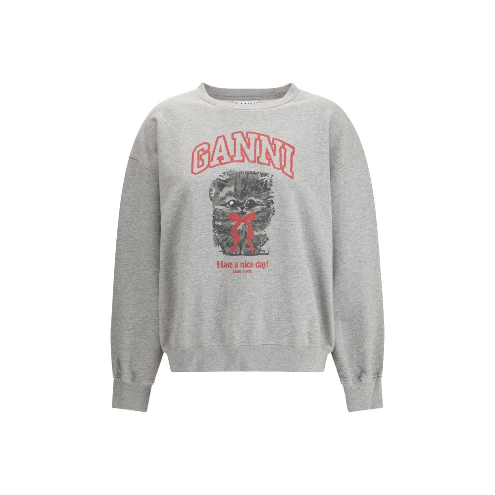 Ganni Gray Cotton Sweatshirt - Kitty Graphic