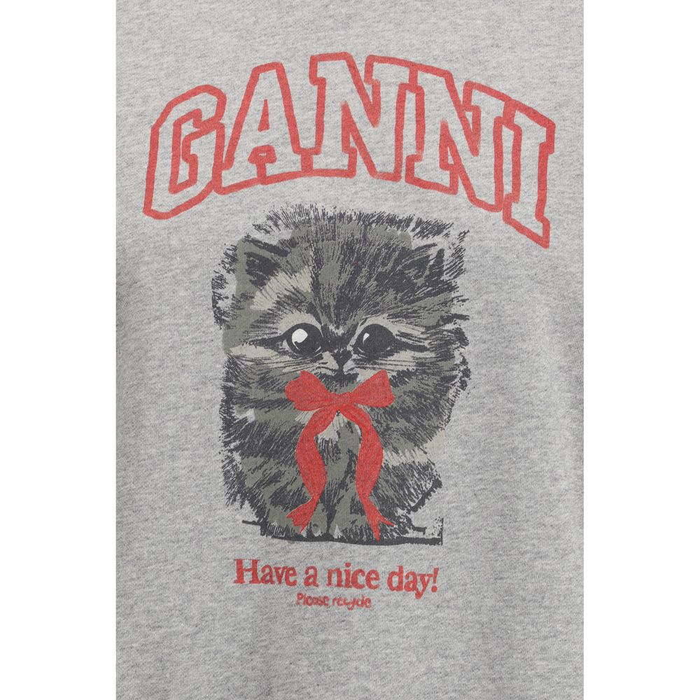 Ganni Gray Cotton Sweatshirt - Kitty Graphic