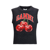 Ganni Black Wool Sweatshirt with Cherry Print