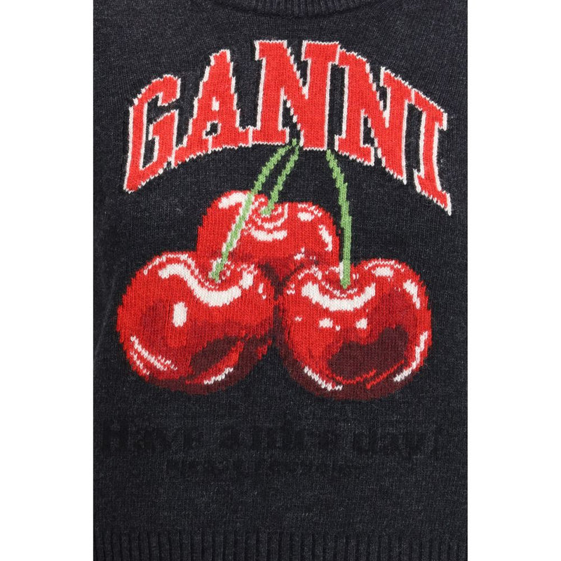 Ganni Black Wool Sweatshirt with Cherry Print - Stylish & Sustainable