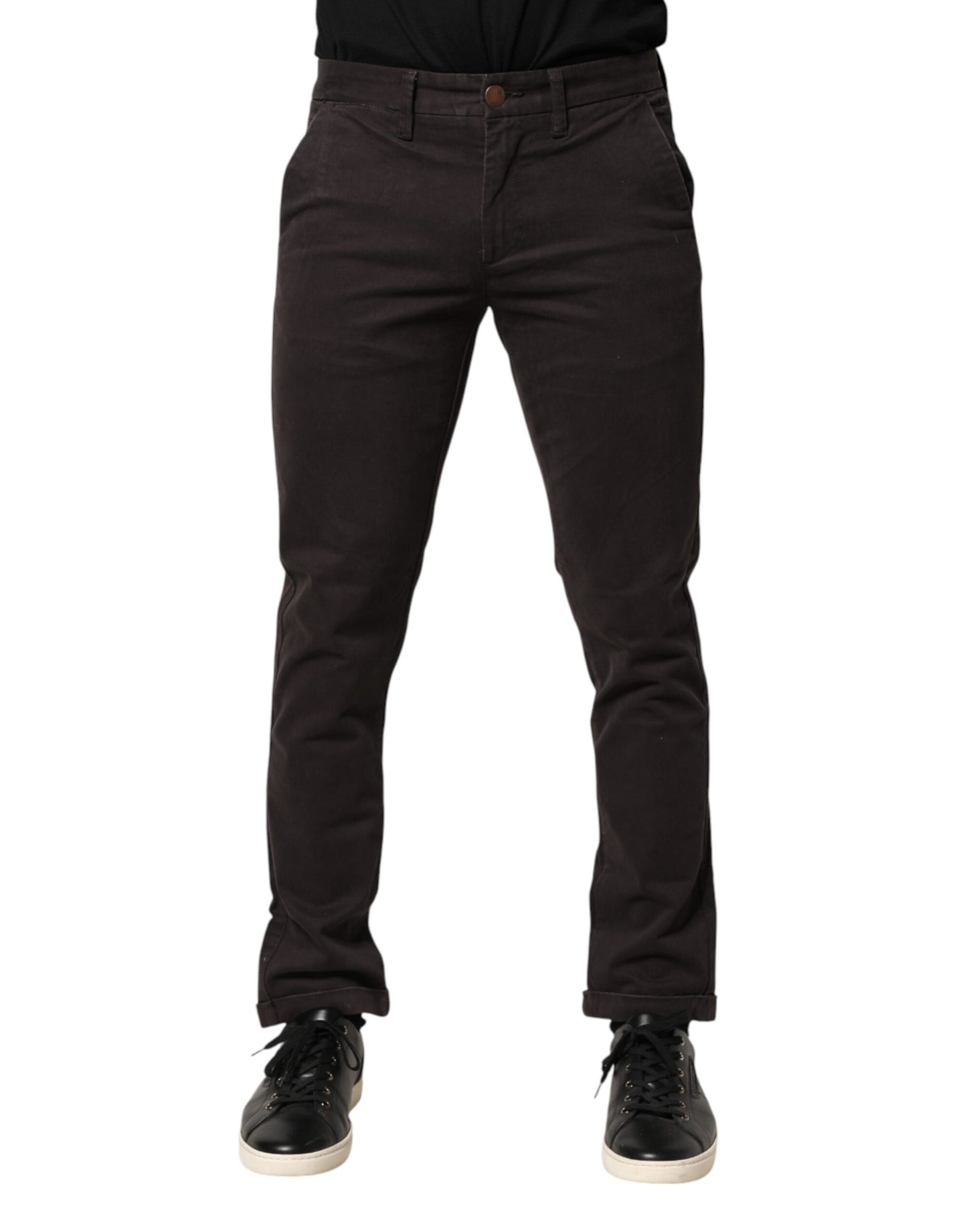 Pantalon homme Sun68 marron foncé en coton stretch, coupe skinny, taille mi-haute