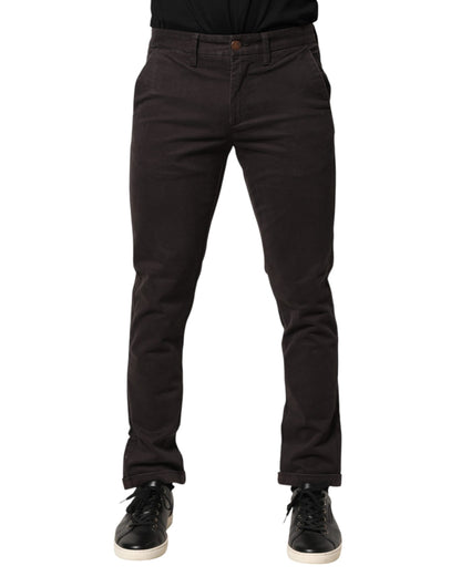 Sun68 Dark Brown Cotton Stretch Skinny Mid Waist Men Trouser Pants