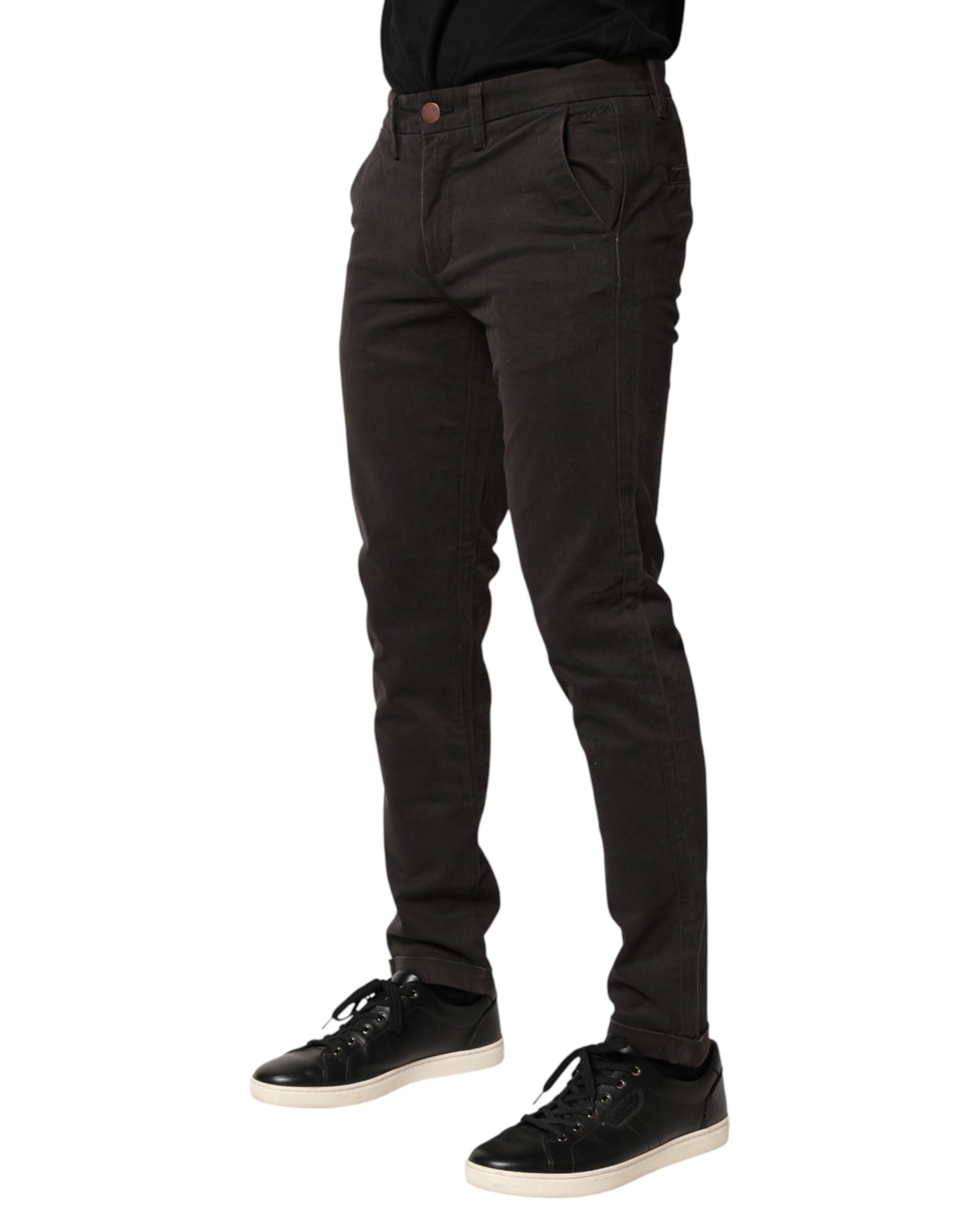 Pantalon homme Sun68 marron foncé en coton stretch, coupe skinny, taille mi-haute