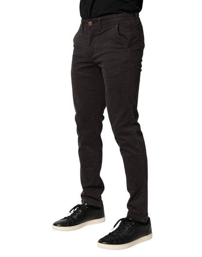 Pantalon homme Sun68 marron foncé en coton stretch, coupe skinny, taille mi-haute