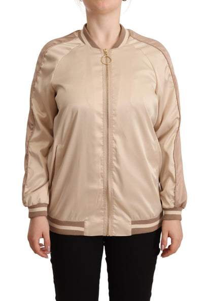 Veste bomber Twinset beige à manches longues et fermeture éclair intégrale en polyester
