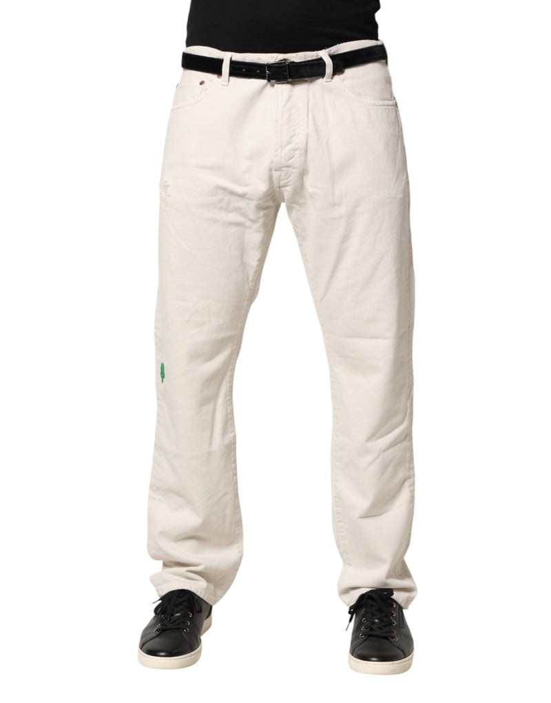 President's White Cotton Straight Mid Waist Denim Jeans for Men