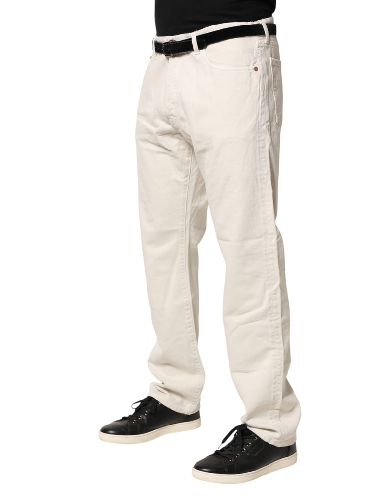 President's White Cotton Straight Mid Waist Denim Jeans for Men