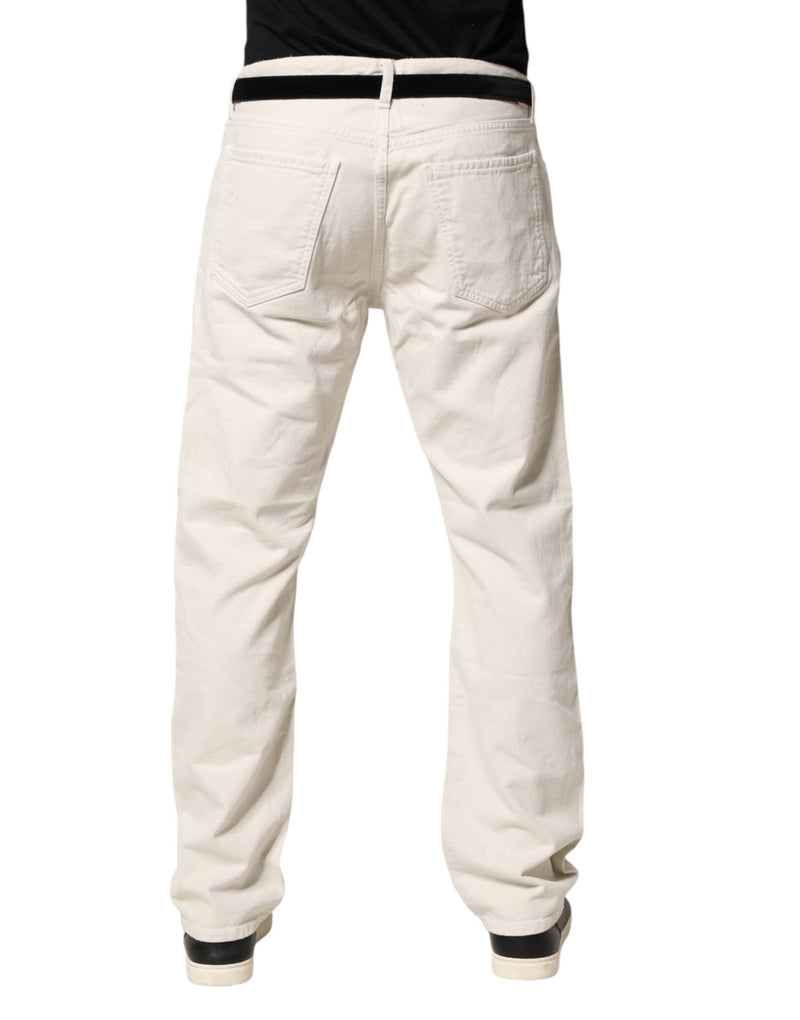 President's White Cotton Straight Mid Waist Denim Jeans for Men