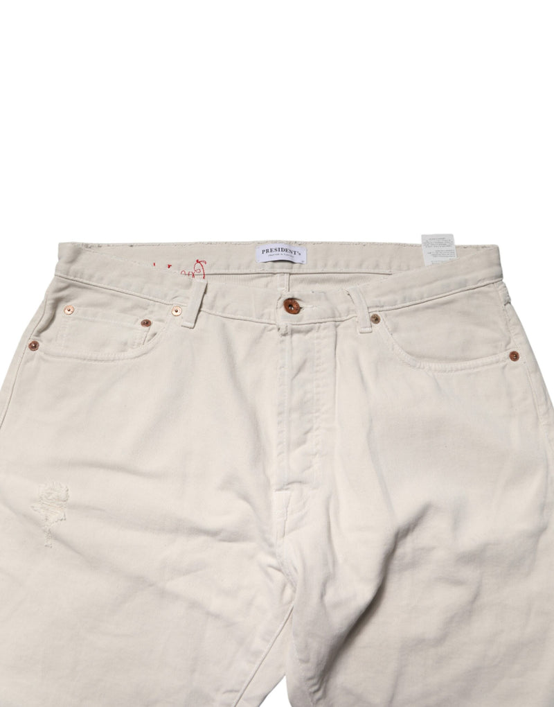 President's White Cotton Straight Mid Waist Denim Jeans for Men