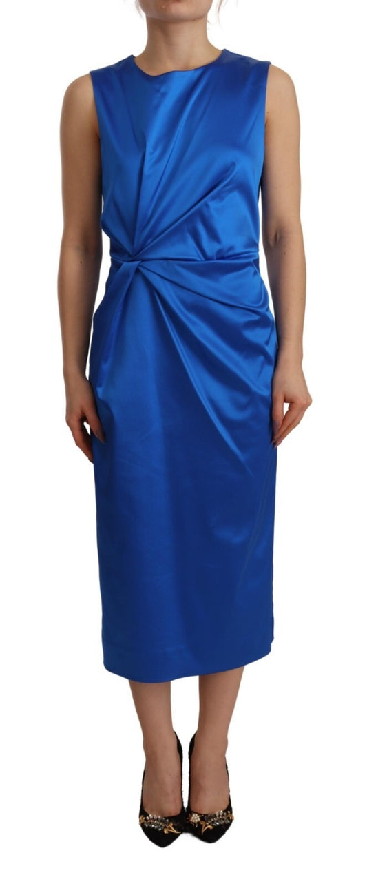 Robe fourreau midi sans manches à col rond en acétate Parosh bleu royal