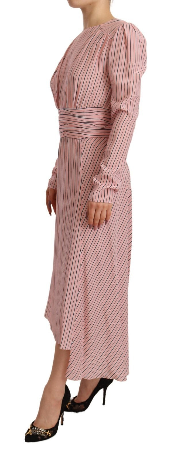 Ermanno Scervino Robe Midi à Rayures Roses à Manches Longues