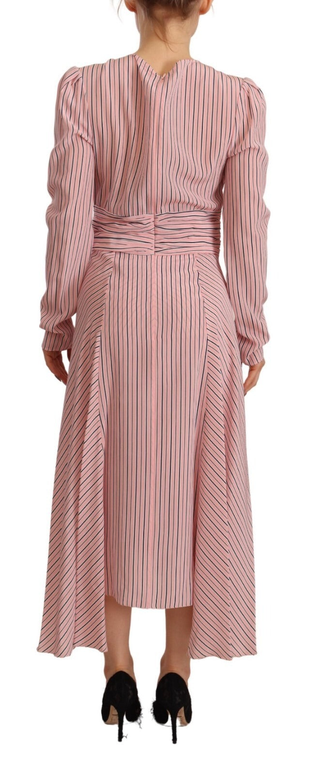 Ermanno Scervino Robe Midi à Rayures Roses à Manches Longues