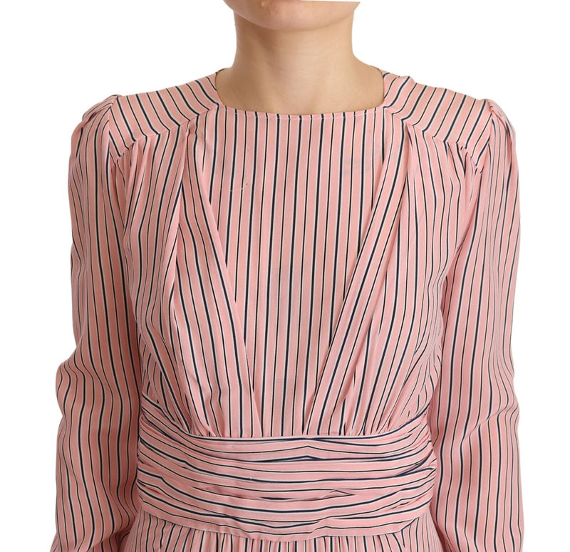 Robe Midi Sheath à Rayures Roses à Manches Longues Ermanno Scervino