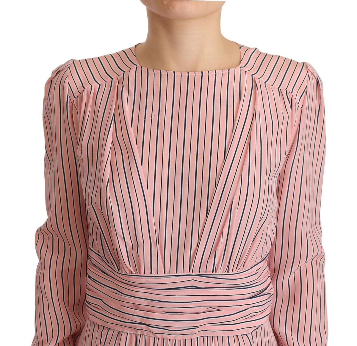 Ermanno Scervino Robe Midi à Rayures Roses à Manches Longues