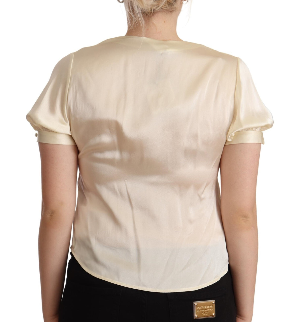 L'Autre Chose Off White Silk Short Sleeves V-neck Top