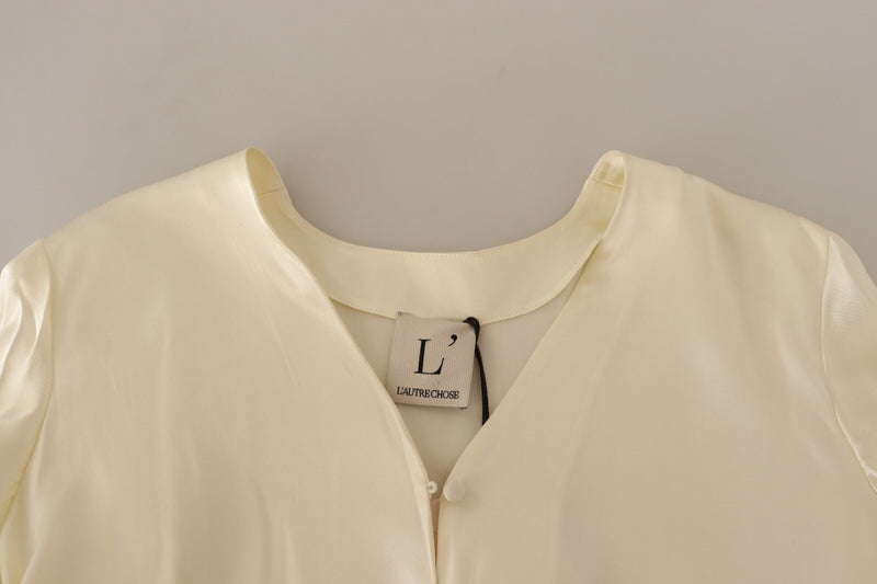 L'Autre Chose Off White Silk Short Sleeves V-neck Top