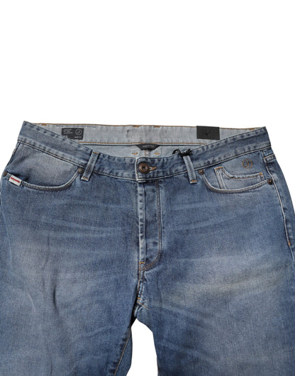 Jeckerson Blue Washed Mid Waist Straight Men Denim Trouser Jeans