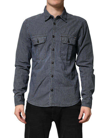 Jack & Jones Blauw Wit Overhemd met Knoopsluiting Lange Mouwen Heren Spijkeroverhemd