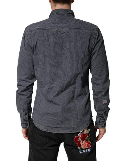 Jack & Jones Blauw Wit Overhemd met Knoopsluiting Lange Mouwen Heren Spijkeroverhemd