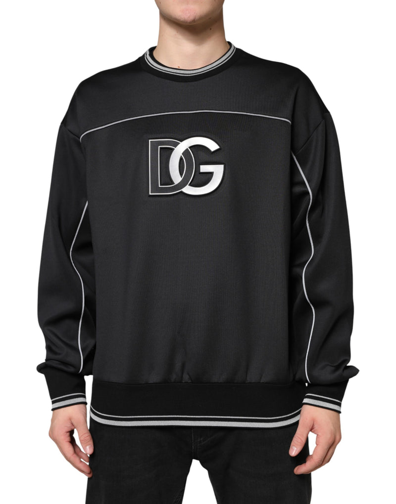 Pull en coton noir à col rond avec logo DG de Dolce &amp; Gabbana
