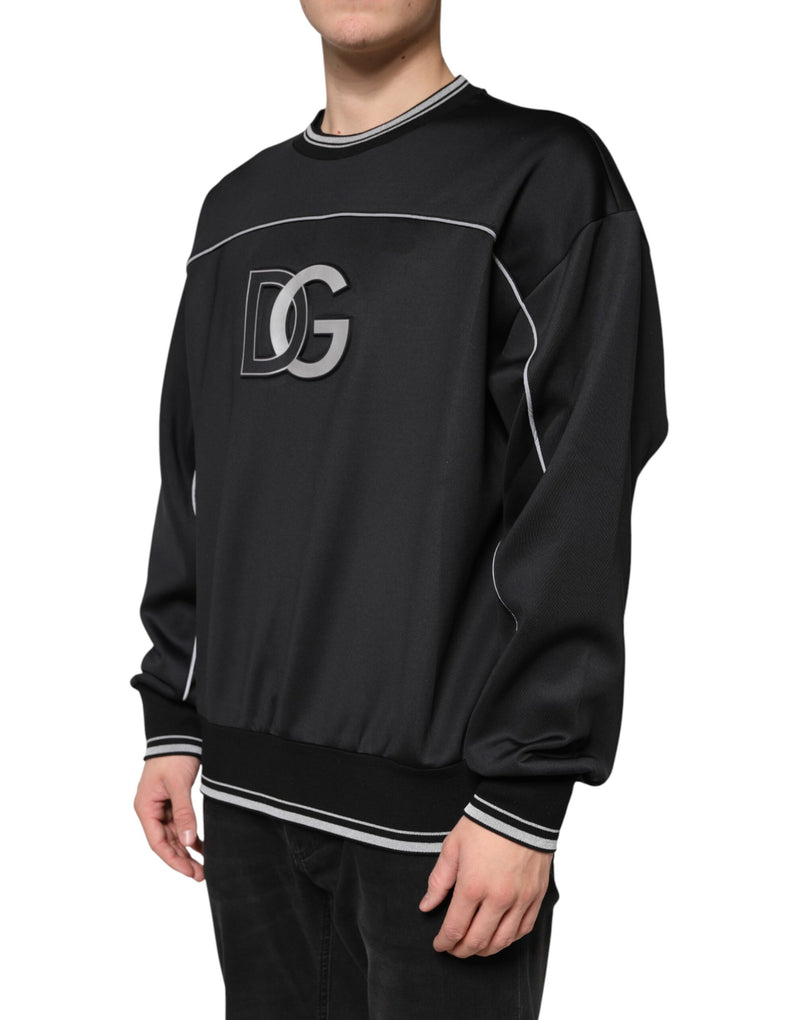 Pull en coton noir à col rond avec logo DG de Dolce &amp; Gabbana