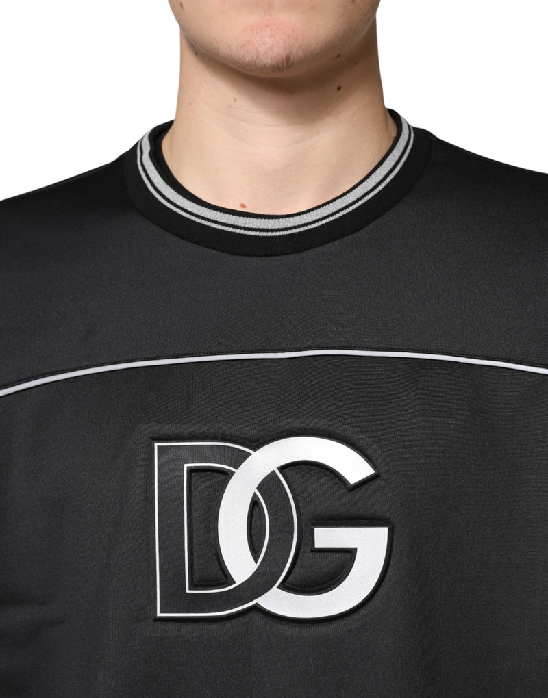 Pull en coton noir à col rond avec logo DG de Dolce &amp; Gabbana