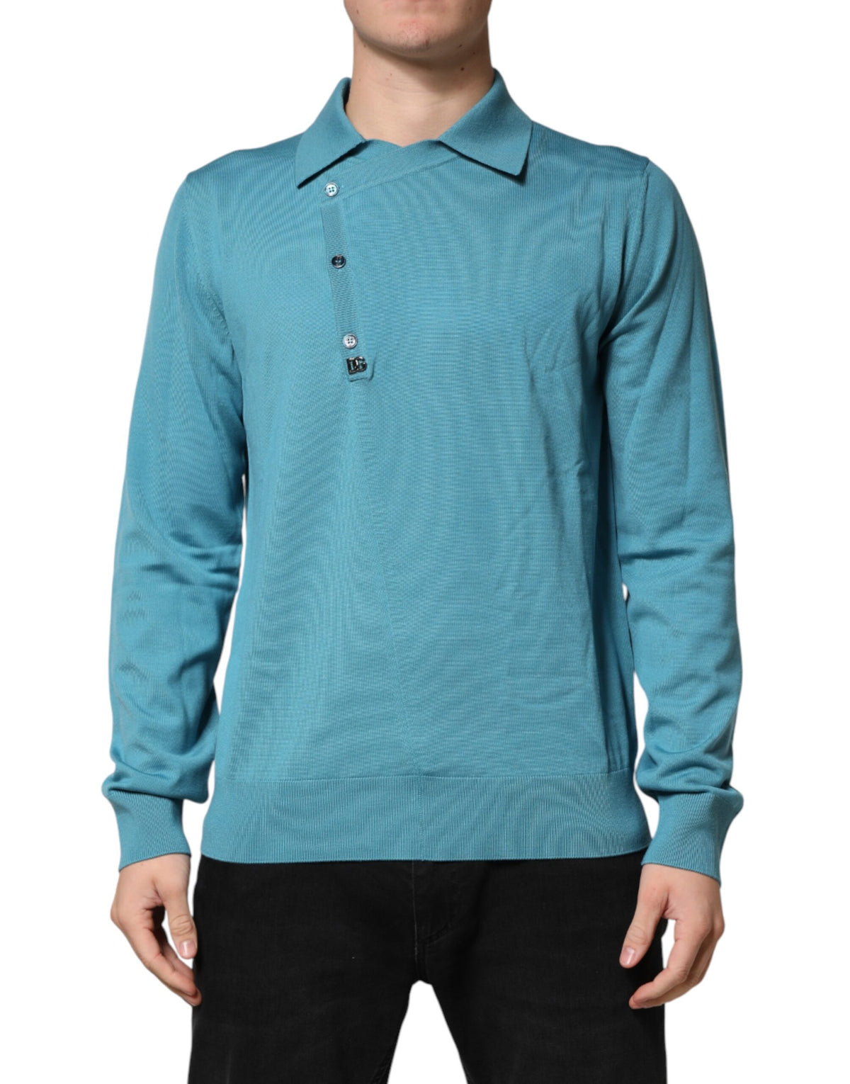 Pull polo en laine bleu sarcelle Dolce &amp; Gabbana