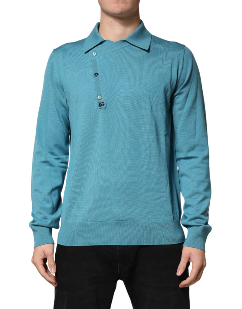 Pull polo en laine bleu sarcelle Dolce &amp; Gabbana