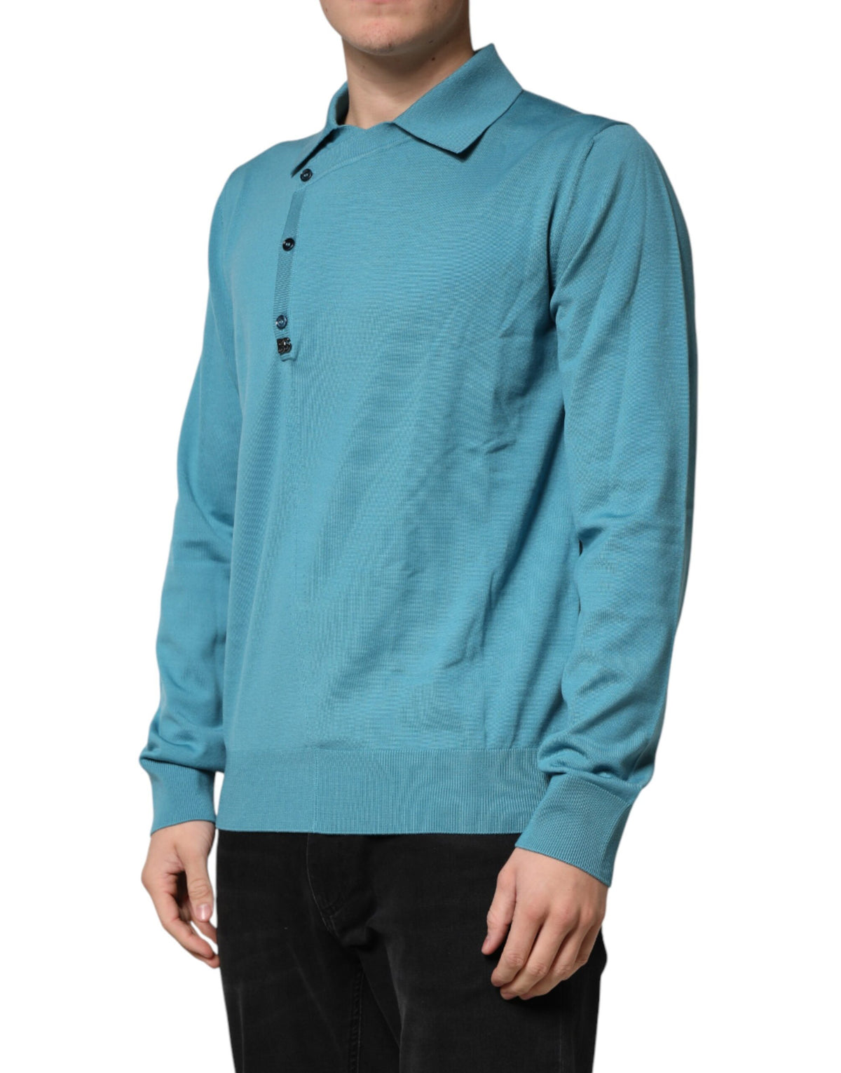 Pull polo en laine bleu sarcelle Dolce &amp; Gabbana