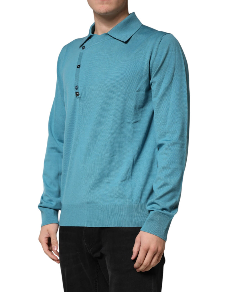 Pull polo en laine bleu sarcelle Dolce &amp; Gabbana