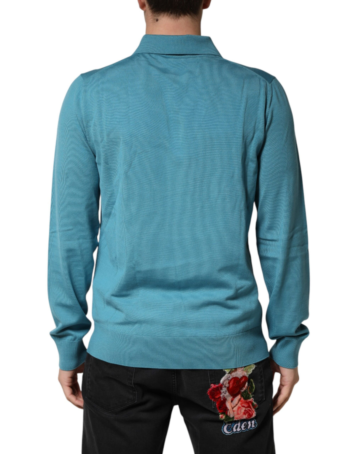 Pull polo en laine bleu sarcelle Dolce &amp; Gabbana