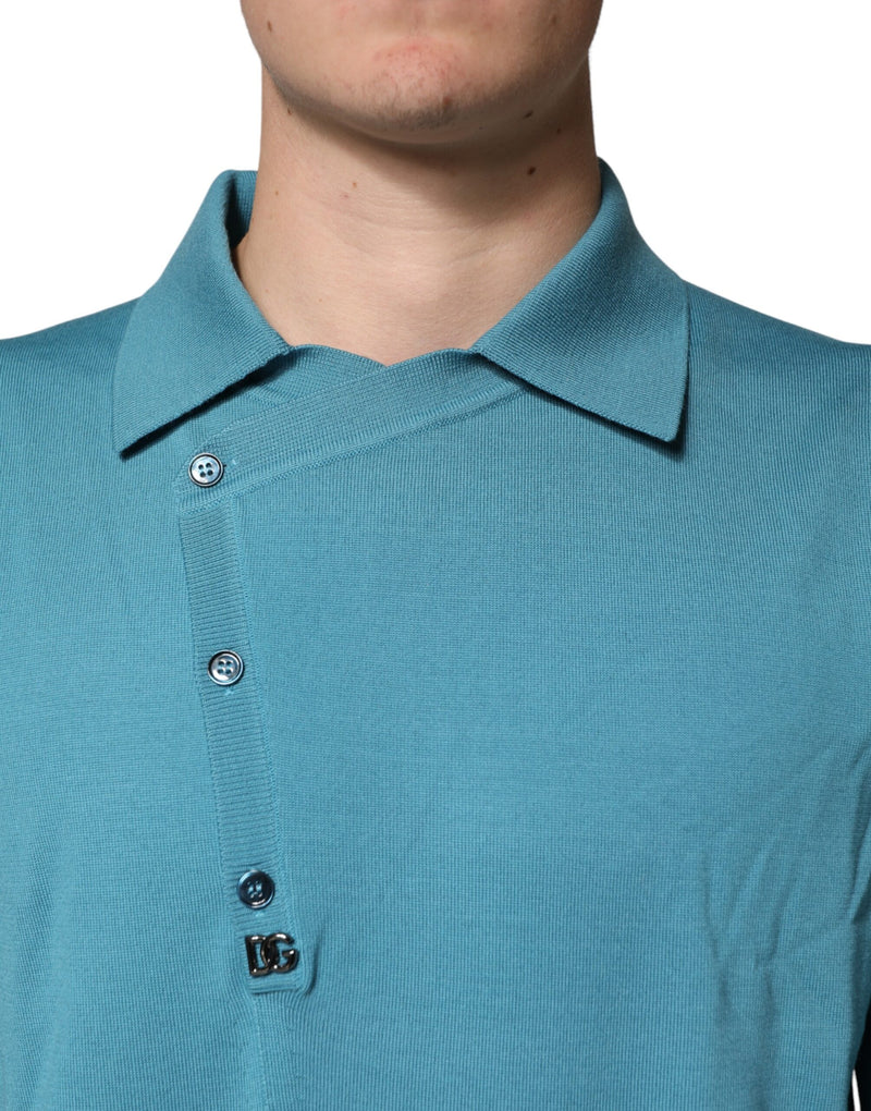 Pull polo en laine bleu sarcelle Dolce &amp; Gabbana