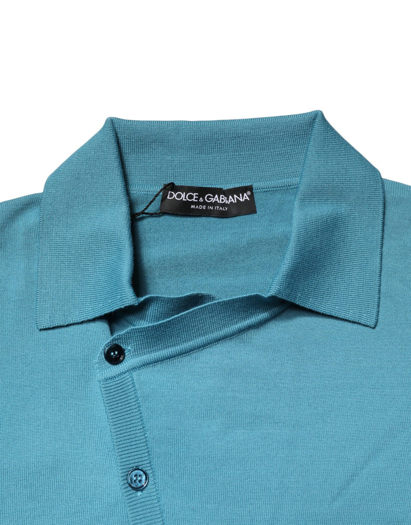 Pull polo en laine bleu sarcelle Dolce &amp; Gabbana
