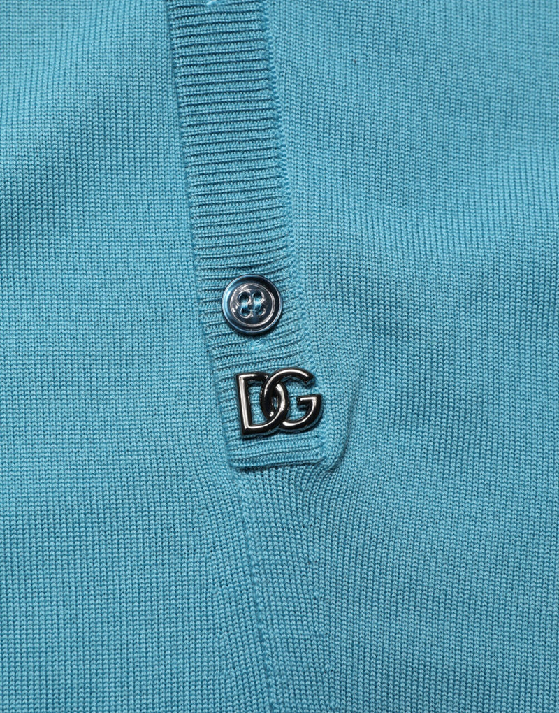 Pull polo en laine bleu sarcelle Dolce &amp; Gabbana