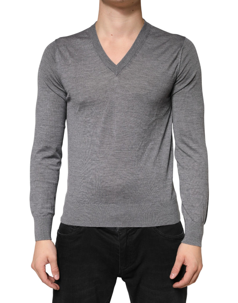 Dolce &amp; Gabbana Grijze Kasjmier V-hals Heren Pullover Trui