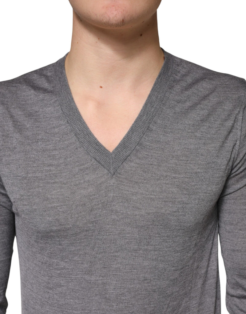 Dolce &amp; Gabbana Grijze Kasjmier V-hals Heren Pullover Trui