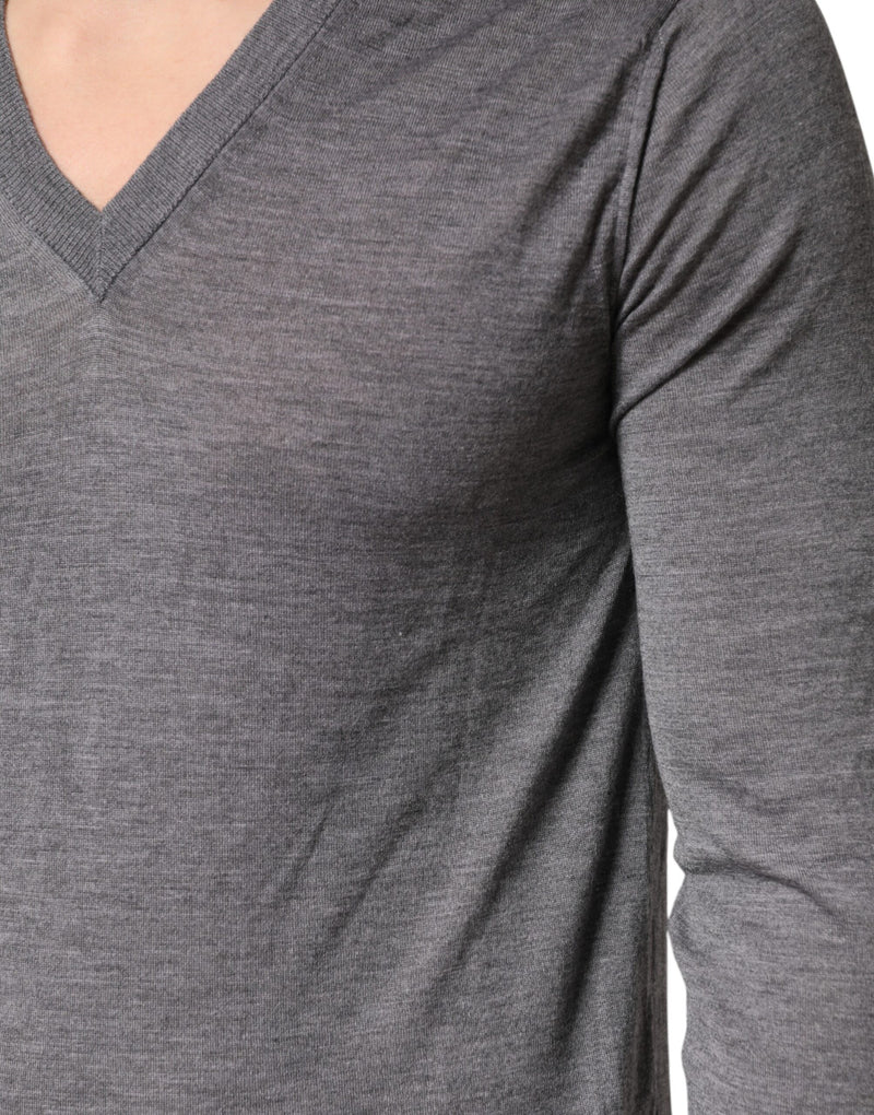 Dolce &amp; Gabbana Grijze Kasjmier V-hals Heren Pullover Trui