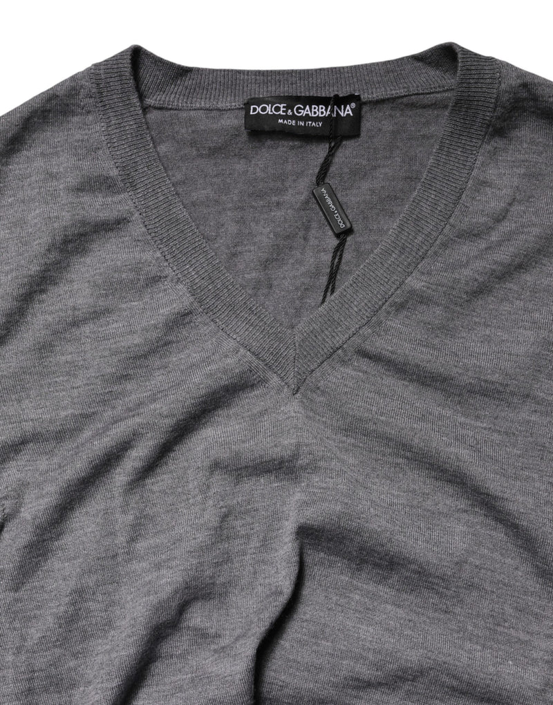 Dolce &amp; Gabbana Grijze Kasjmier V-hals Heren Pullover Trui