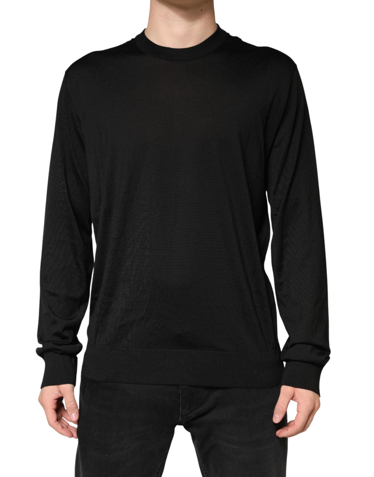 Pull Dolce &amp; Gabbana en soie noire à col rond pour homme