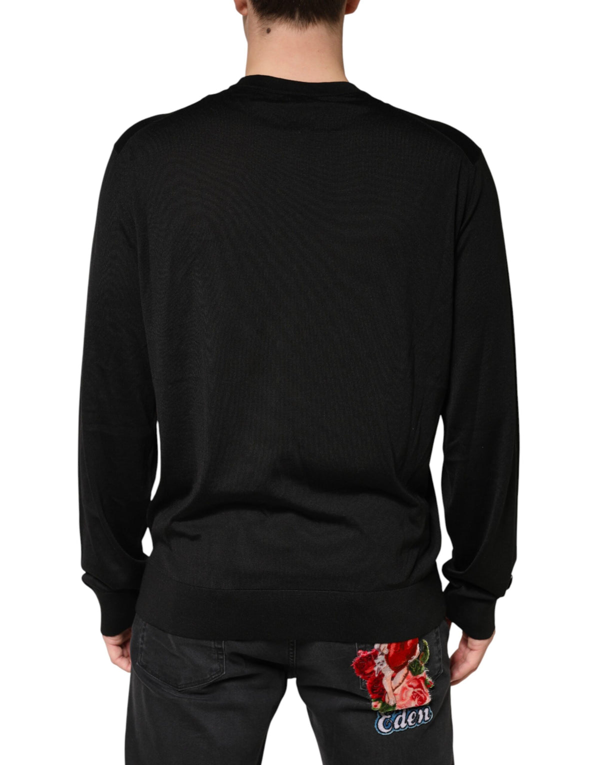Pull Dolce &amp; Gabbana en soie noire à col rond pour homme