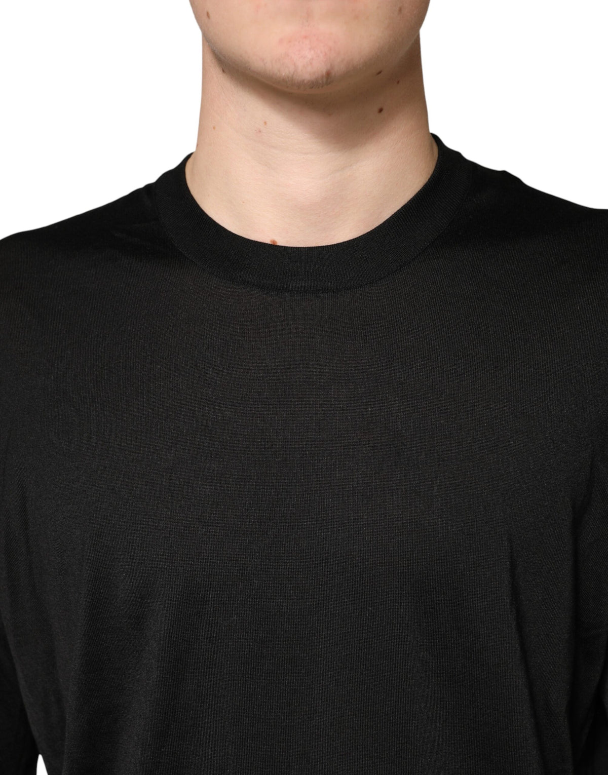 Pull Dolce &amp; Gabbana en soie noire à col rond pour homme