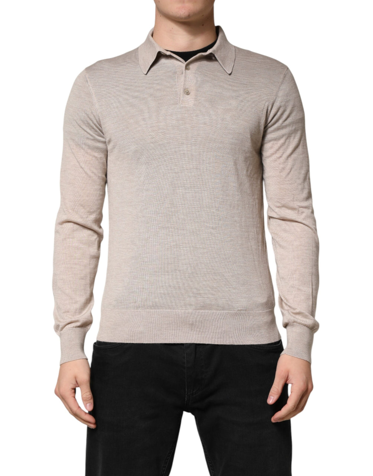 Pull polo Dolce &amp; Gabbana beige en cachemire à col