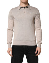 Pull polo Dolce &amp; Gabbana beige en cachemire à col