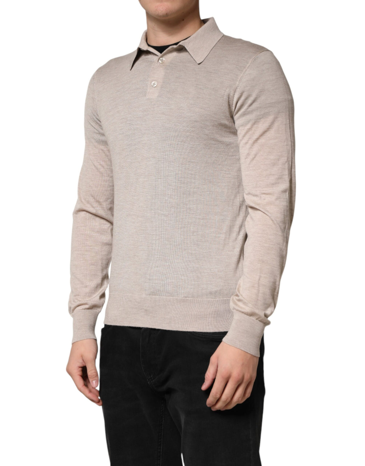 Pull polo Dolce &amp; Gabbana beige en cachemire à col
