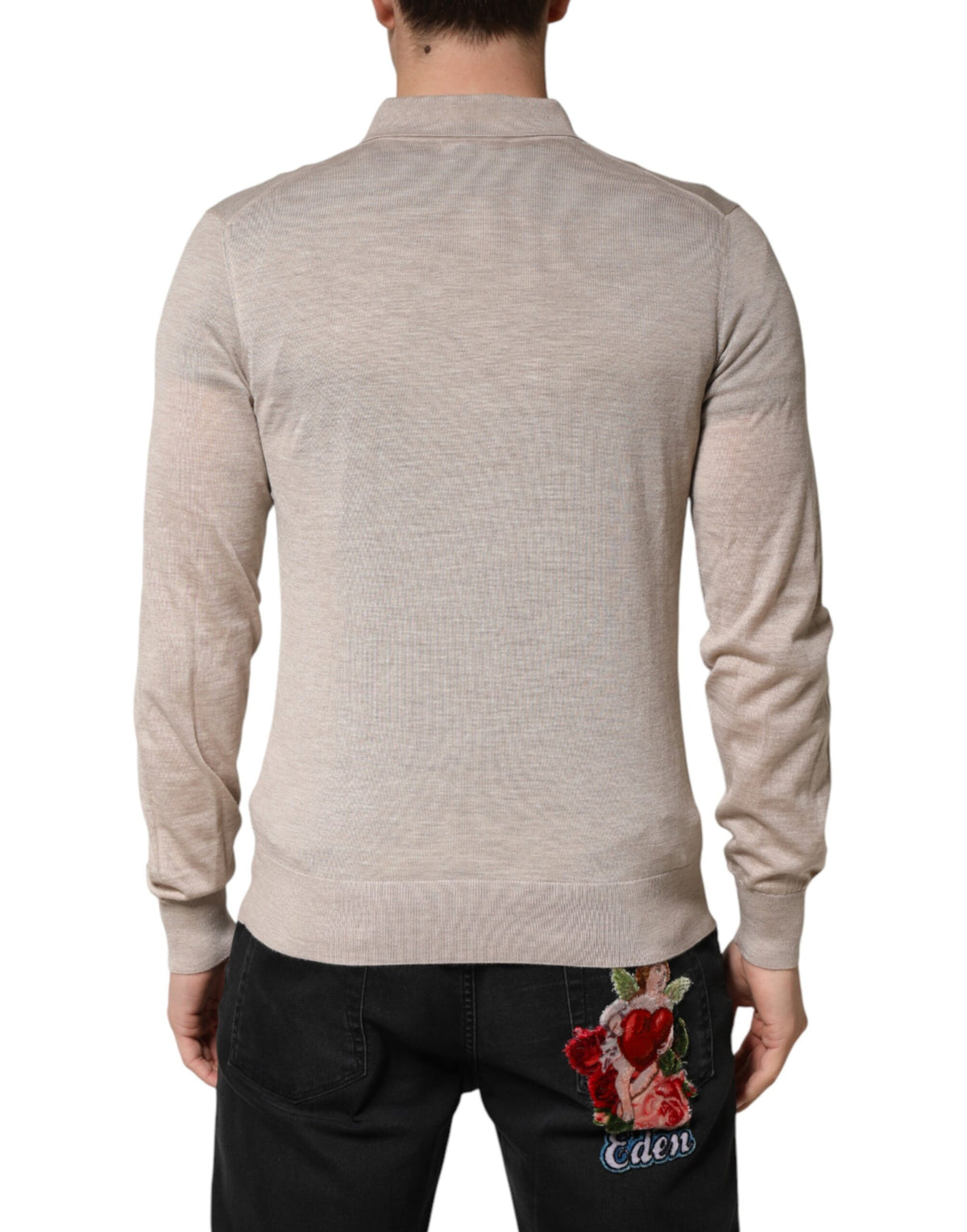 Pull polo Dolce &amp; Gabbana beige en cachemire à col