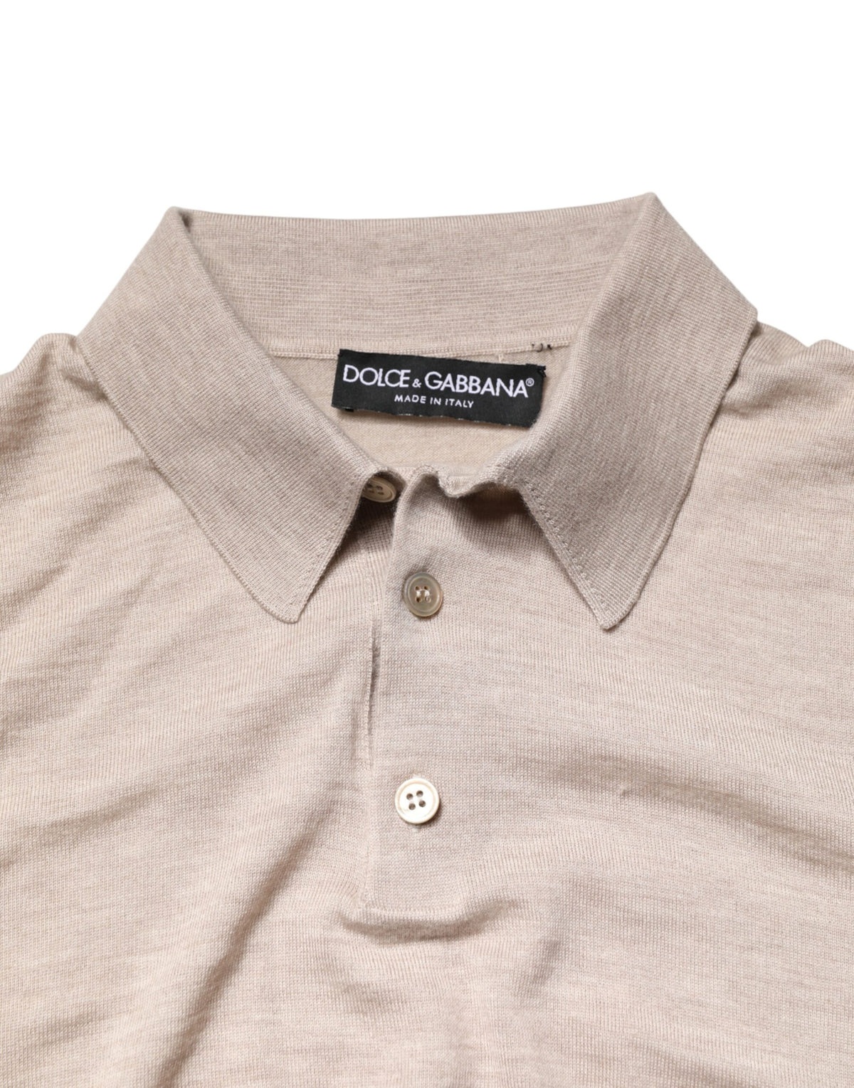 Pull polo Dolce &amp; Gabbana beige en cachemire à col