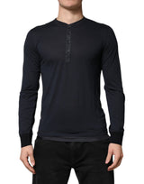 T-shirt à manches longues Henley en coton bleu foncé Dolce &amp; Gabbana