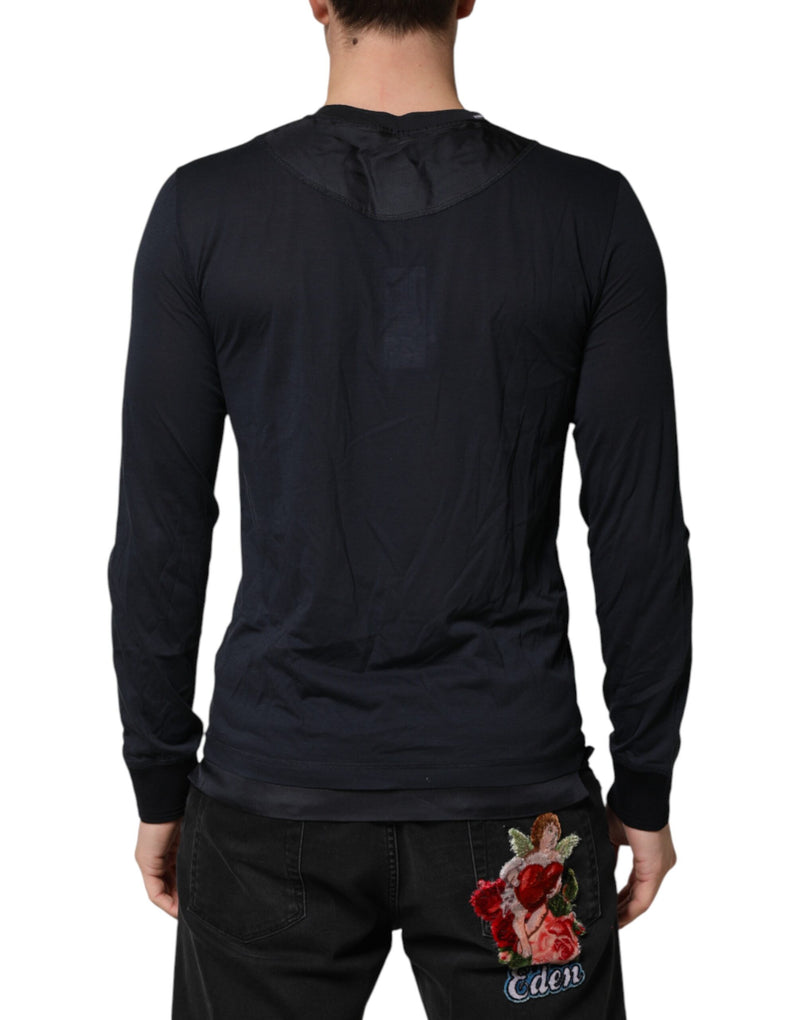 Dolce & Gabbana Donkerblauwe katoenen Henley T-shirt met lange mouwen