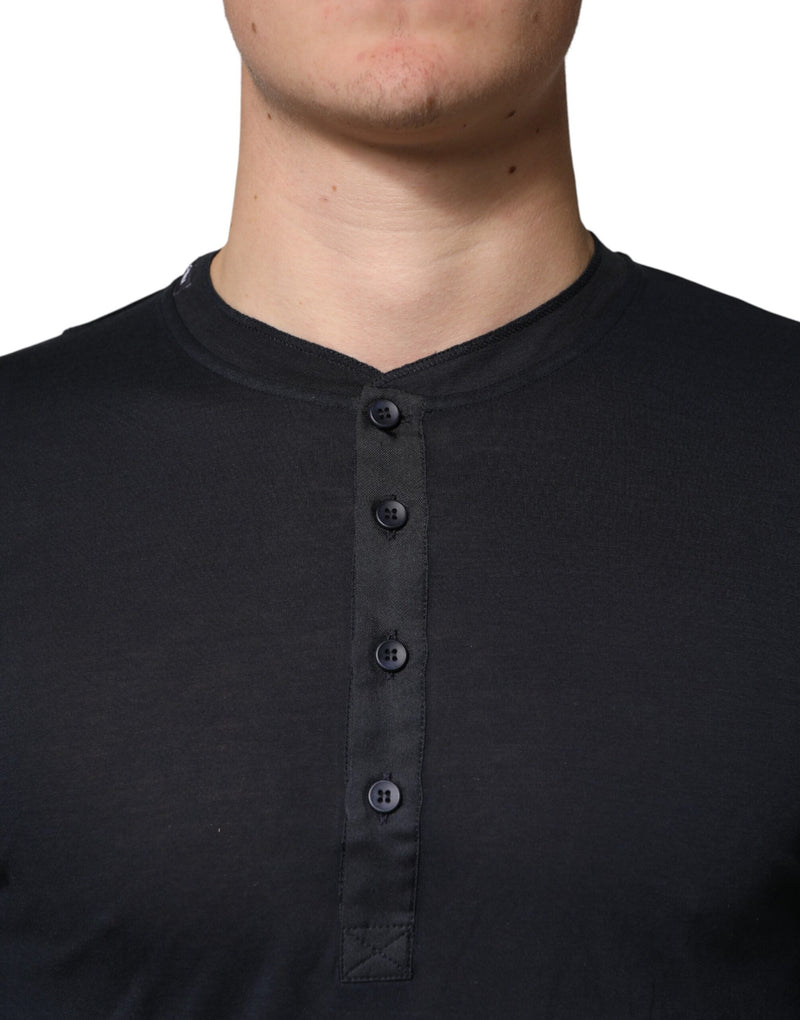 Dolce & Gabbana Donkerblauwe katoenen Henley T-shirt met lange mouwen